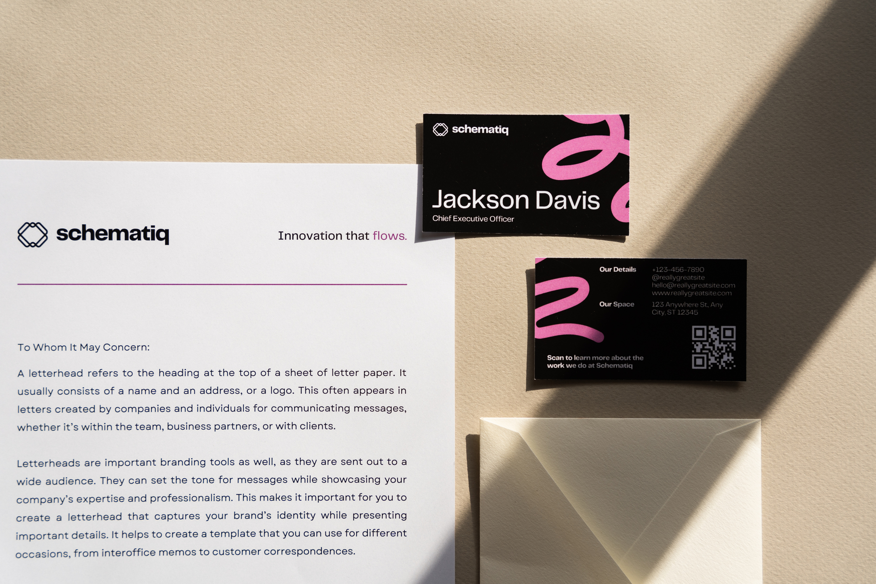 Branding Collaterals Flatlay of Calling Cards and Letter